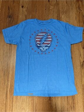 Ripple Junction Light Blue Skull Lightning Graphic Tee